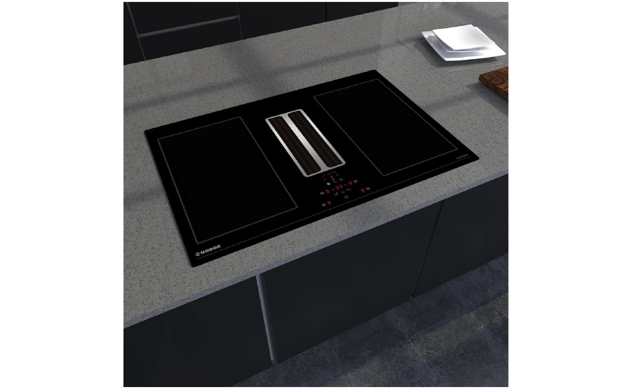 Anafe de inducción Nodor 4 zonas flex c/extractor integrado de 77 cm