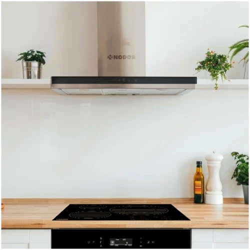 Campana de pared inox y borde de vidrio negro de 60cm